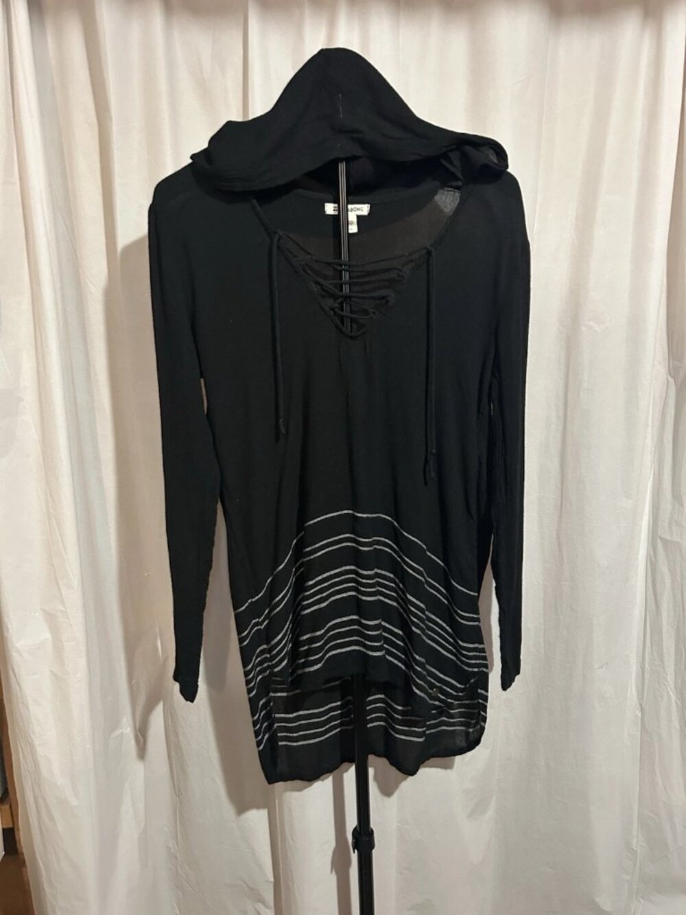 Billabong Black Striped Swim Cover Up With Hood size S